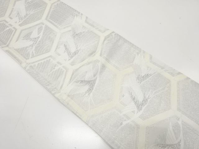 JAPANESE KIMONO / ANTIQUE FUKURO OBI / WOVEN CRANES & KIKKO